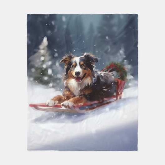 Australische Herder Kerstmis sneeuw winter Fleece Deken (Voorkant)