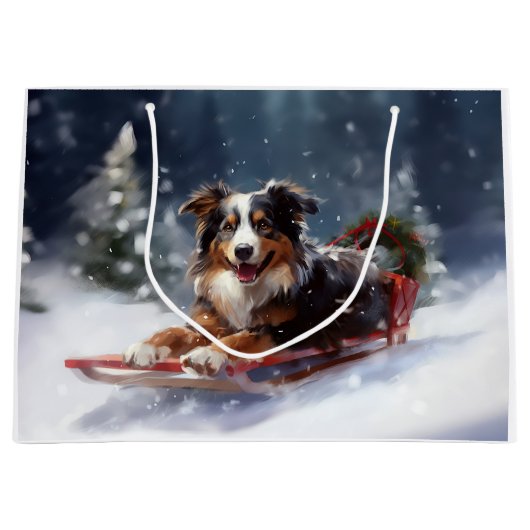 Australische Herder Kerstmis sneeuw winter Groot Cadeauzakje (Voorkant)