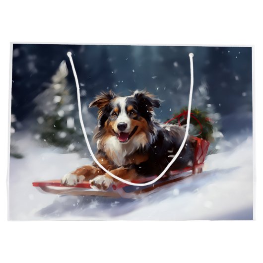 Australische Herder Kerstmis sneeuw winter Groot Cadeauzakje (Achterkant)