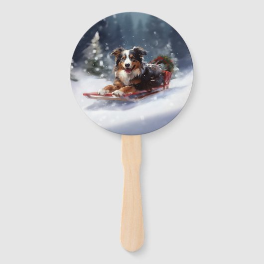 Australische Herder Kerstmis sneeuw winter Handwaaier (Achterkant)