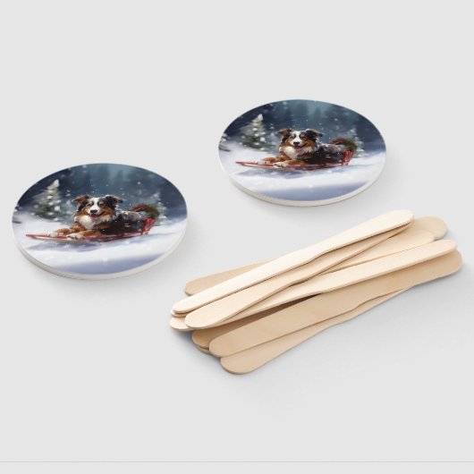 Australische Herder Kerstmis sneeuw winter Handwaaier (Niet-gemonteerd)