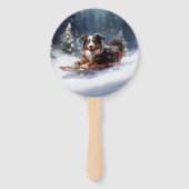 Australische Herder Kerstmis sneeuw winter Handwaaier (Voorkant)