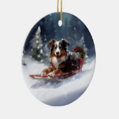 Australische Herder Kerstmis sneeuw winter Keramisch Ornament (Rechts)