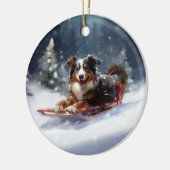 Australische Herder Kerstmis sneeuw winter Keramisch Ornament (Links)