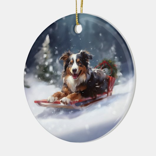 Australische Herder Kerstmis sneeuw winter Keramisch Ornament (Links)