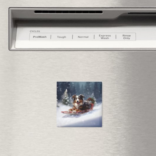 Australische Herder Kerstmis sneeuw winter Magneet (Insitu (Vaatwasser))