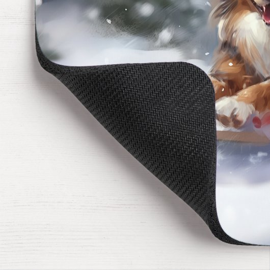 Australische Herder Kerstmis sneeuw winter Muismat (Hoek)