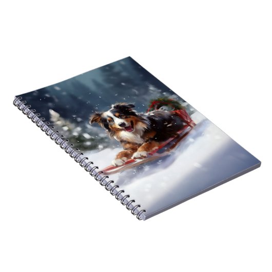 Australische Herder Kerstmis sneeuw winter Notitieboek (Rechterzijde)