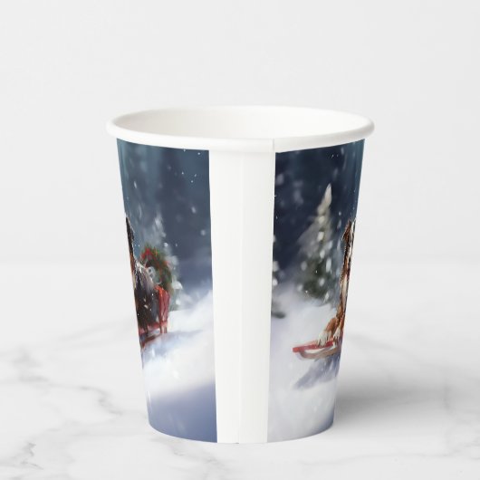 Australische Herder Kerstmis sneeuw winter Papieren Bekers (Rechts)