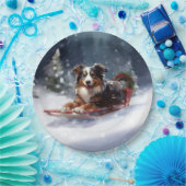 Australische Herder Kerstmis sneeuw winter Papieren Bordje (Feest)