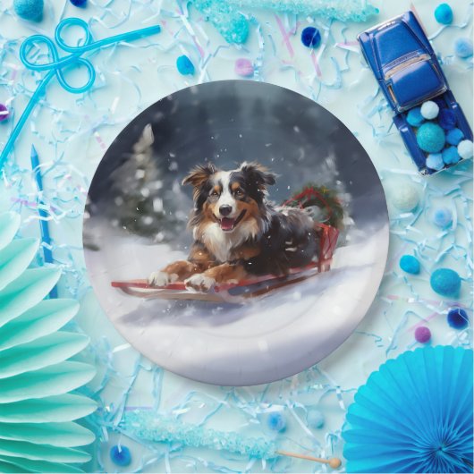 Australische Herder Kerstmis sneeuw winter Papieren Bordje (Feest)