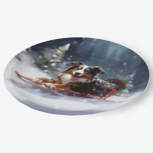 Australische Herder Kerstmis sneeuw winter Papieren Bordje (Gekanteld)