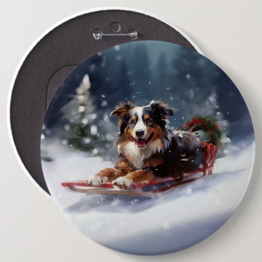 Australische Herder Kerstmis sneeuw winter Ronde Button 6,0 Cm (Voorkant /achterkant)