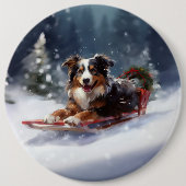 Australische Herder Kerstmis sneeuw winter Ronde Button 6,0 Cm (Voorkant)