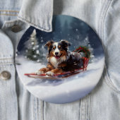 Australische Herder Kerstmis sneeuw winter Ronde Button 6,0 Cm (In situ)