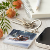 Australische Herder Kerstmis sneeuw winter Sleutelhanger (Voorkant Rechts)