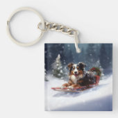 Australische Herder Kerstmis sneeuw winter Sleutelhanger (Voorkant)
