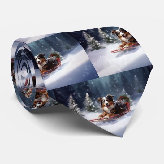 Australische Herder Kerstmis sneeuw winter Stropdas (Opgerold)