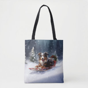 Australische Herder Kerstmis sneeuw winter Tote Bag