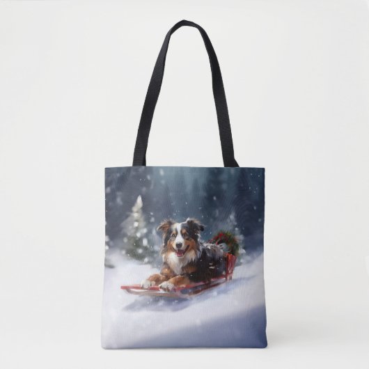 Australische Herder Kerstmis sneeuw winter Tote Bag (Voorkant)