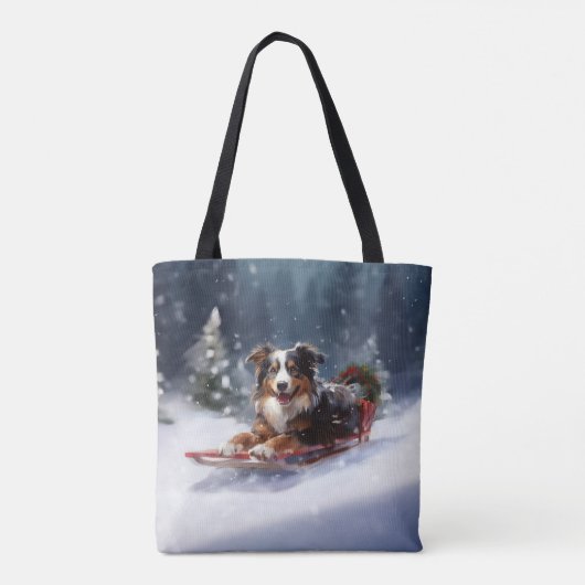 Australische Herder Kerstmis sneeuw winter Tote Bag (Achterkant)
