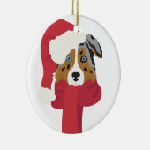 Australische herder kerstversiering. Sneeuw Keramisch Ornament (Rechts)