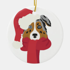 Australische herder kerstversiering. Sneeuw Keramisch Ornament