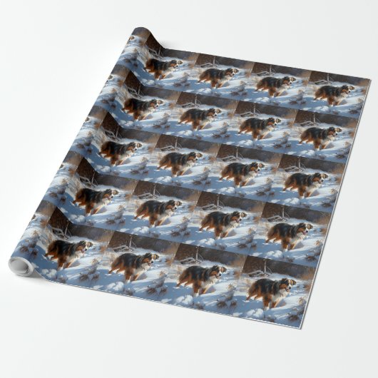 Australische Herder Laat het Sneeuwen Kerstmis Cadeaupapier (Uitgerold)