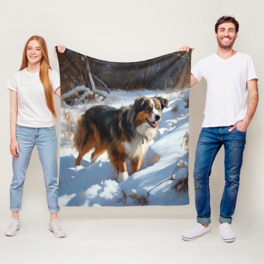 Australische Herder Laat het Sneeuwen Kerstmis Fleece Deken (In situ)
