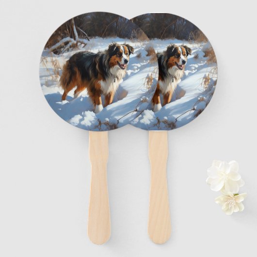 Australische Herder Laat het Sneeuwen Kerstmis Handwaaier (Voorkant en achterkant)