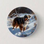 Australische Herder Laat het Sneeuwen Kerstmis Ronde Button 5,7 Cm (Voorkant)