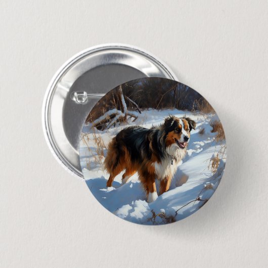 Australische Herder Laat het Sneeuwen Kerstmis Ronde Button 5,7 Cm (Voorkant /achterkant)
