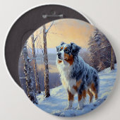 Australische Herder Laat het Sneeuwen Kerstmis Ronde Button 6,0 Cm (Voorkant /achterkant)