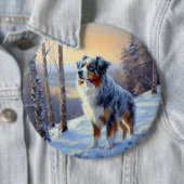 Australische Herder Laat het Sneeuwen Kerstmis Ronde Button 6,0 Cm (In situ)