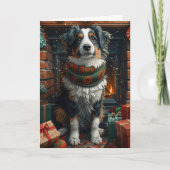 Australische herder met kerstcadeaus open haard kaart (Voorkant)