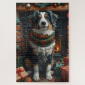 Australische herder met kerstcadeaus open haard legpuzzel (Verticaal)