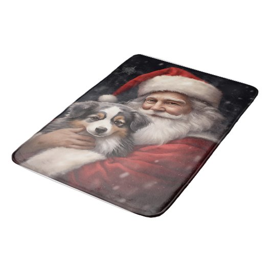 Australische Herder met Kerstman Kerstmis Badmat (Gekanteld)