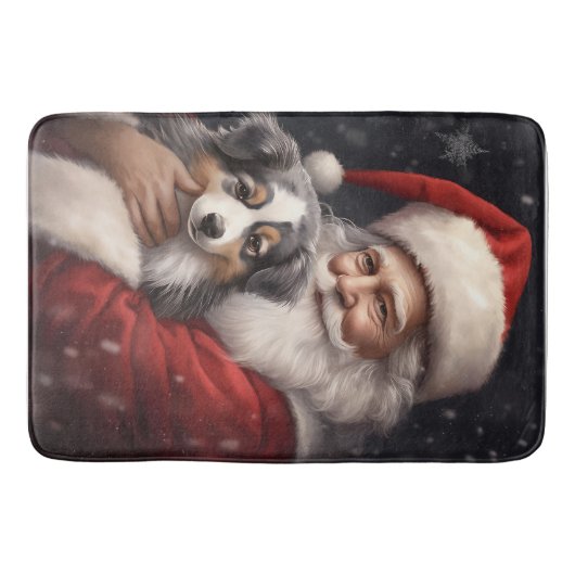 Australische Herder met Kerstman Kerstmis Badmat (Voorkant)