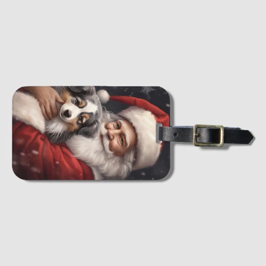 Australische Herder met Kerstman Kerstmis Bagagelabel (Voorkant (horizontaal))