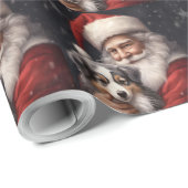 Australische Herder met Kerstman Kerstmis Cadeaupapier (Rol Hoek)