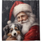 Australische Herder met Kerstman Kerstmis Douchegordijn (Voorkant)
