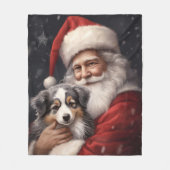 Australische Herder met Kerstman Kerstmis Fleece Deken (Voorkant)