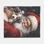 Australische Herder met Kerstman Kerstmis Fleece Deken (Voorkant (Horizontaal))