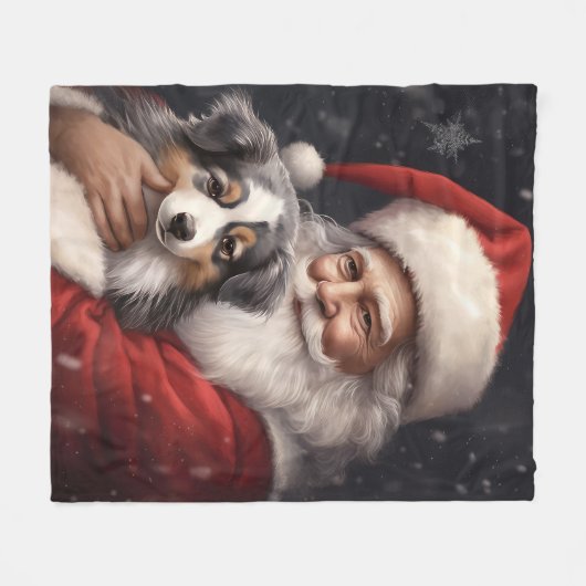 Australische Herder met Kerstman Kerstmis Fleece Deken (Voorkant (Horizontaal))