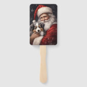 Australische Herder met Kerstman Kerstmis Handwaaier (Achterkant)