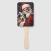 Australische Herder met Kerstman Kerstmis Handwaaier (Voorkant)