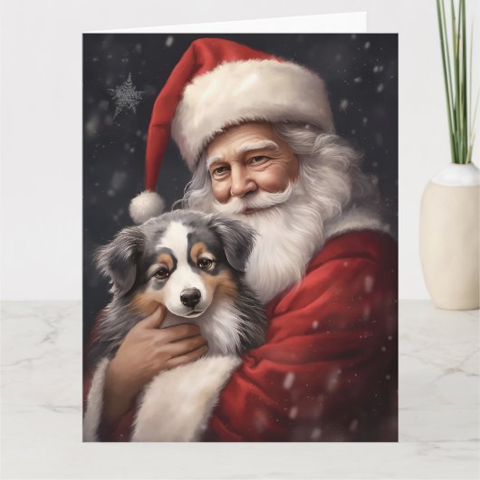 Australische Herder met Kerstman Kerstmis Kaart (Voorkant)