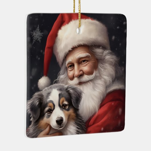 Australische Herder met Kerstman Kerstmis Keramisch Ornament (Rechts)