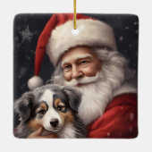 Australische Herder met Kerstman Kerstmis Keramisch Ornament (Achterkant)