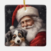 Australische Herder met Kerstman Kerstmis Keramisch Ornament (Voorkant)